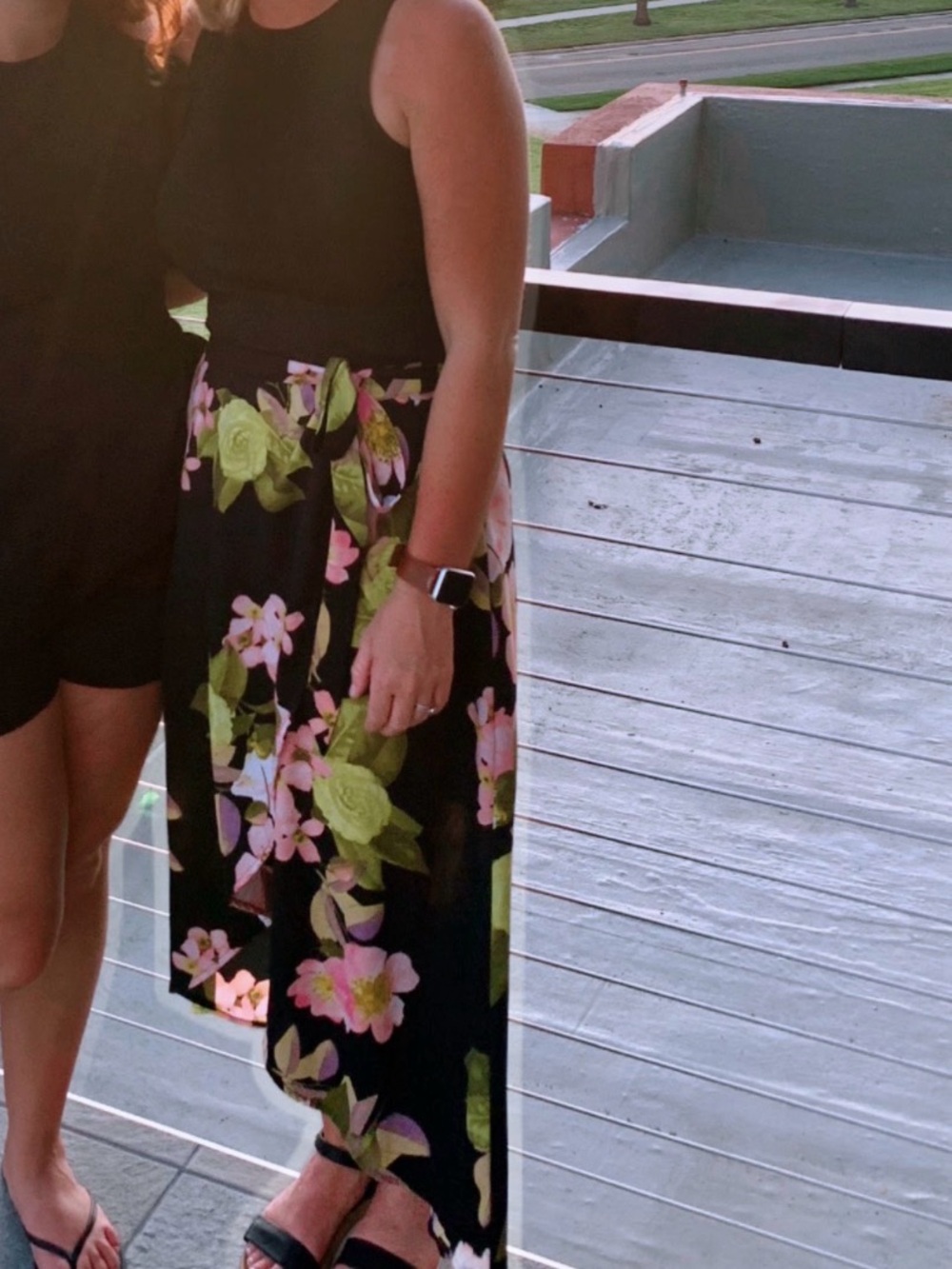 Bold Elements Black Floral Side Tie High Low Midi Skirt Size Medium